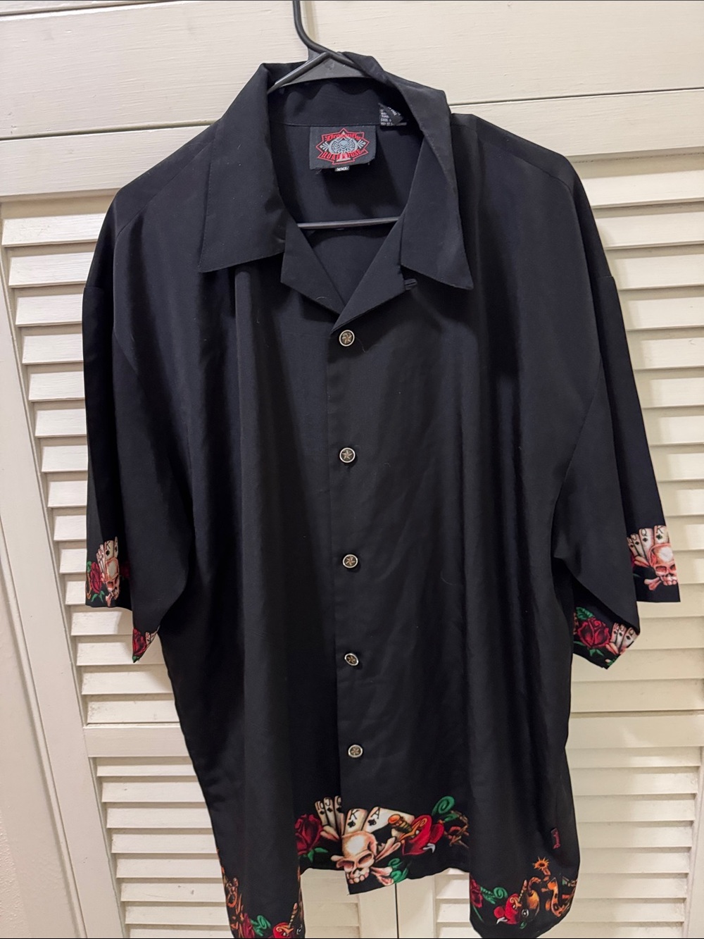 Black Skull & Rose Short Sleeve  Shirt